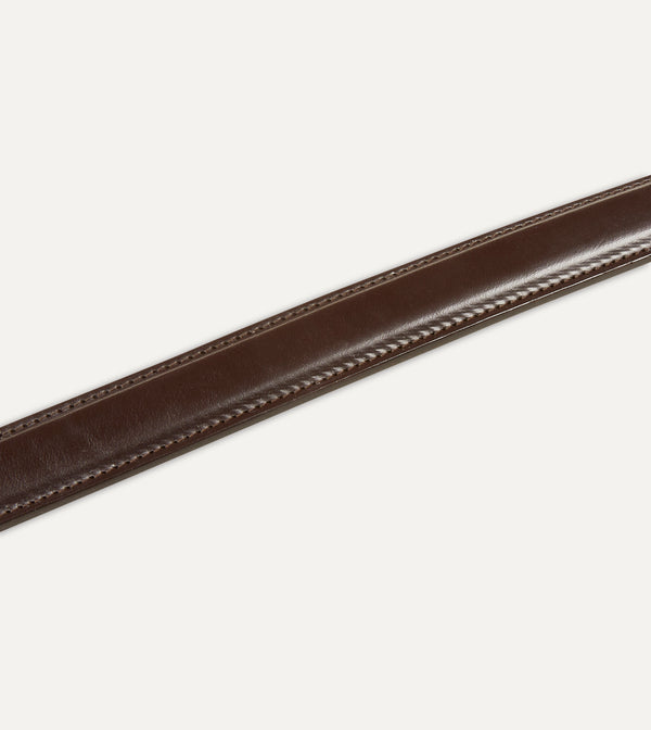 Drake's Dark Brown Fully Lined Bridle Leather Belt With Brass Buckle