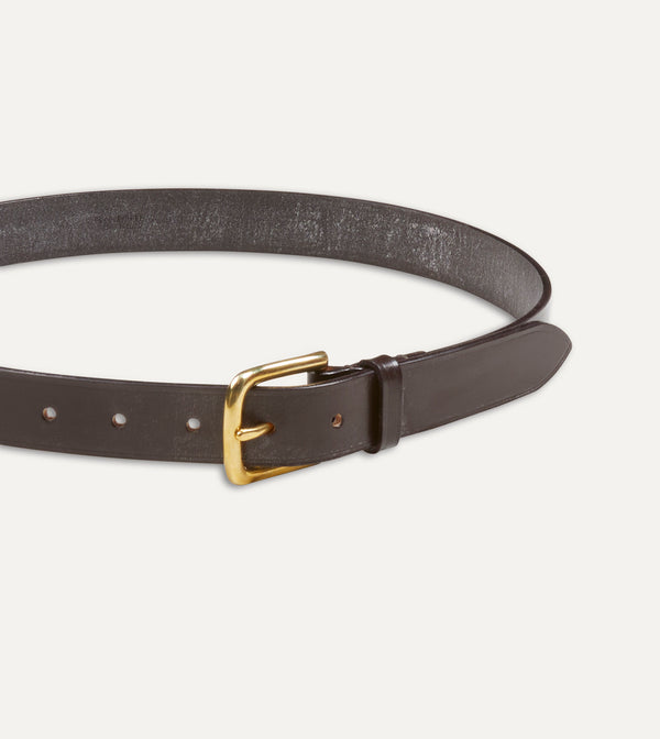 Drake's Dark Brown Unlined Bridle Leather Belt With Brass Buckle