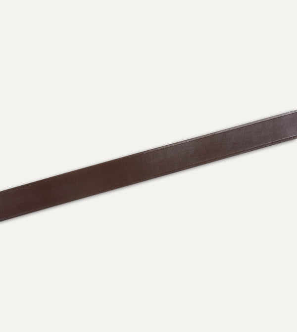 Drake's Dark Brown Unlined Bridle Leather Belt With Brass Buckle