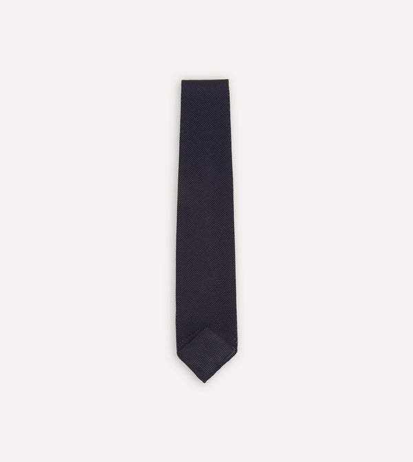 drake's Dark Navy Fine Woven Grenadine Silk Hand Rolled Tie