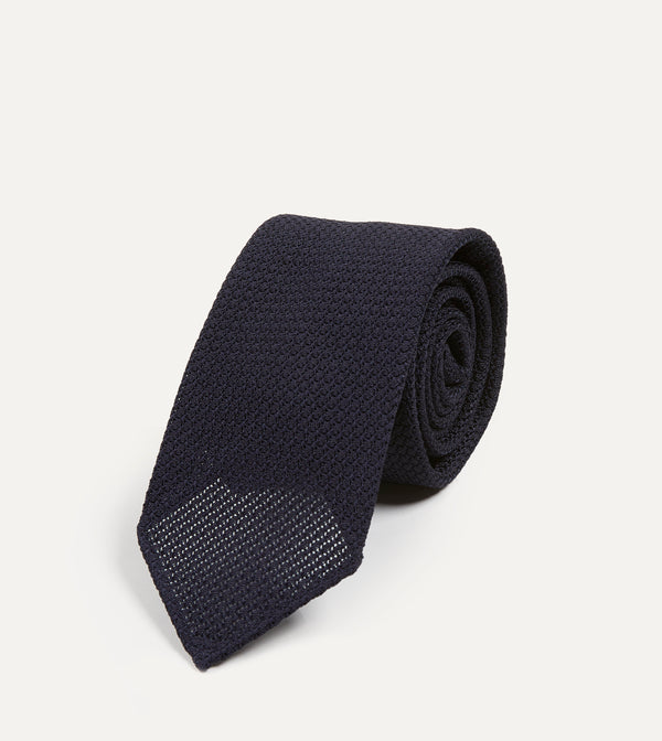 Drake's Dark Navy Hand Rolled Large Knot Grenadine Tie