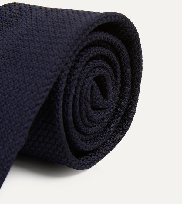 Drake's Dark Navy Hand Rolled Large Knot Grenadine Tie