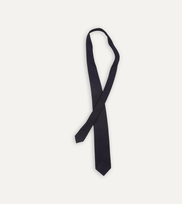 Drake's Dark Navy Hand Rolled Large Knot Grenadine Tie