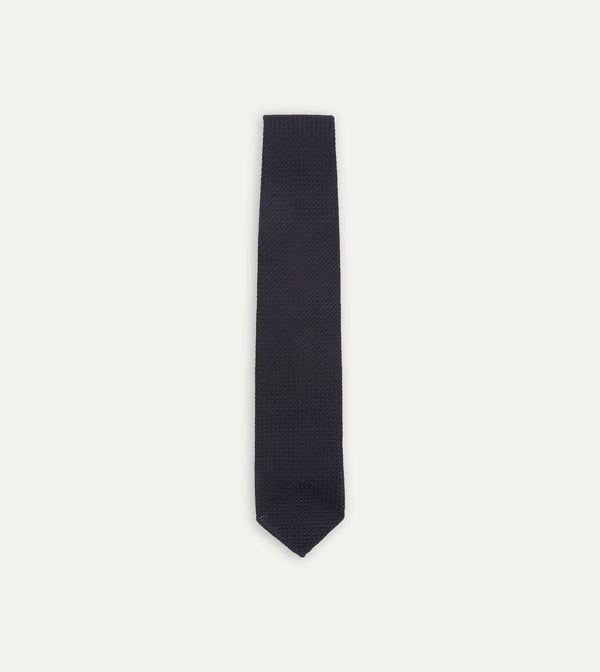 drake's Dark Navy Hand Rolled Large Knot Grenadine Tie