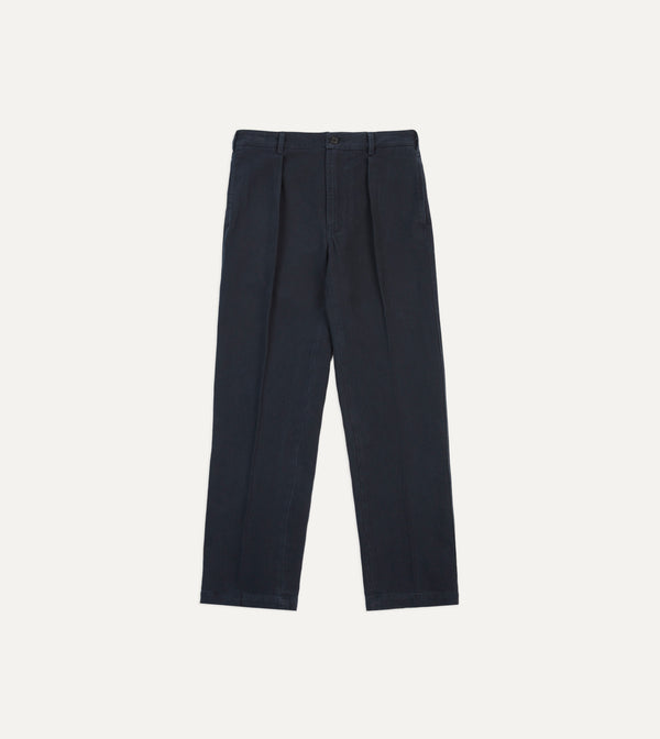 Drake's Dark Navy Heavy Cotton Twill Games Trousers