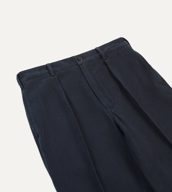 Drake's Dark Navy Heavy Cotton Twill Games Trousers