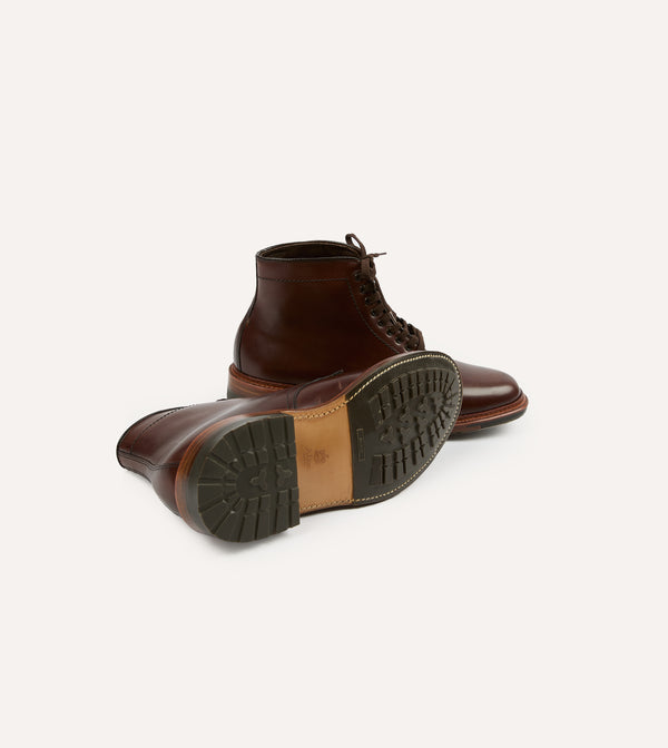 Drake's Alden Brown Calf Leather Plain Toe Boot