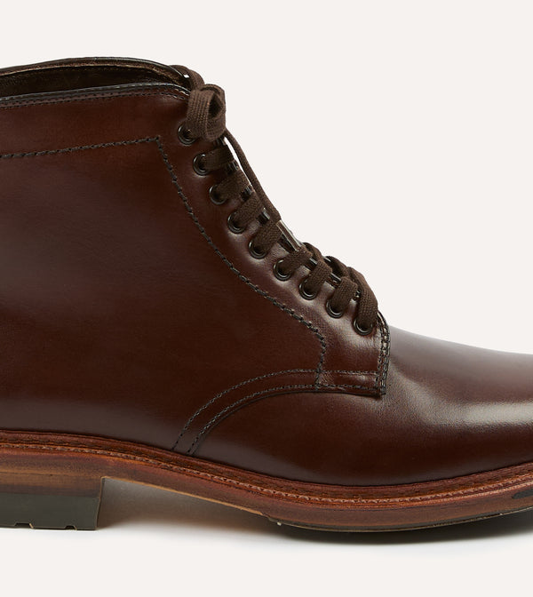 Drake's Alden Brown Calf Leather Plain Toe Boot