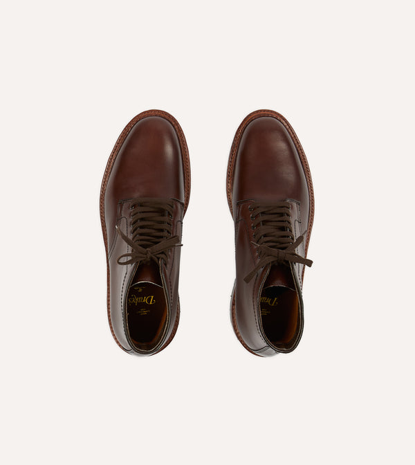 Drake's Alden Brown Calf Leather Plain Toe Boot