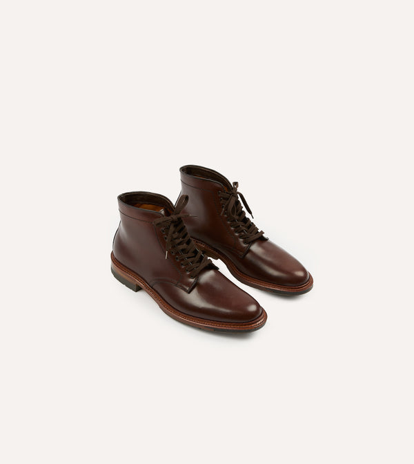 drake's Alden Brown Calf Leather Plain Toe Boot