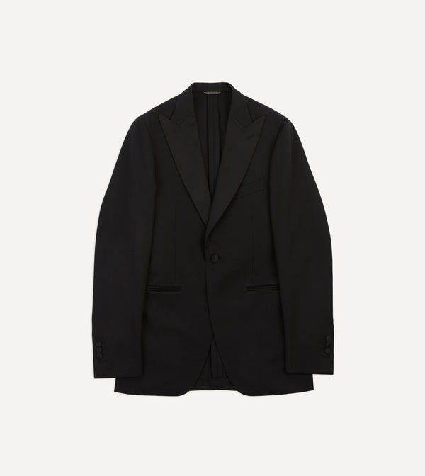drake's Black Barathea Wool Dinner Jacket