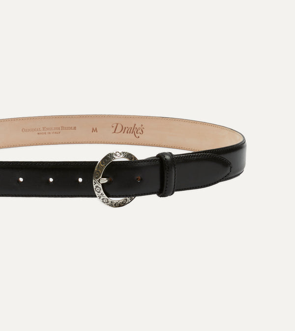 Drake's Black Bridle Calf Leather Western Belt