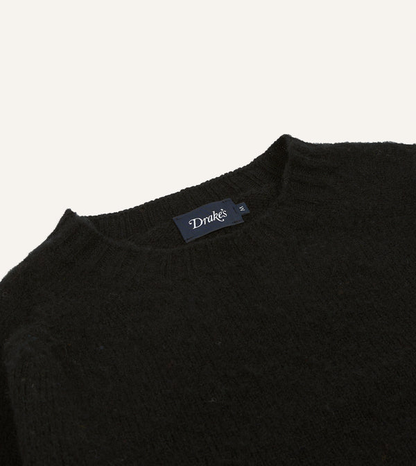 Drake's Black Brushed Shetland Crew Neck Jumper