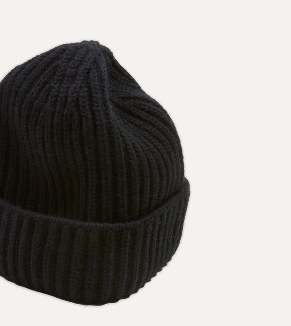 Drake's Black Cashmere Ribbed Knit Cap