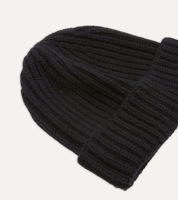 Drake's Black Cashmere Ribbed Knit Cap