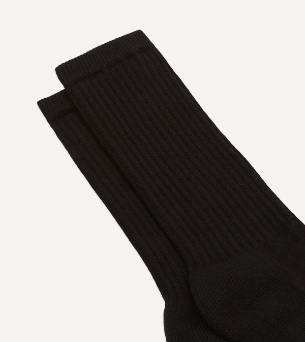 Drake's Black Cotton Sports Socks
