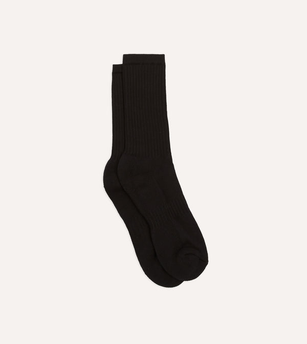 drake's Black Cotton Sports Socks