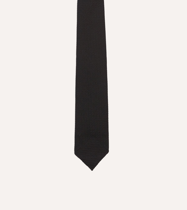 Drake's Black Hand Rolled Large Knot Grenadine Tie