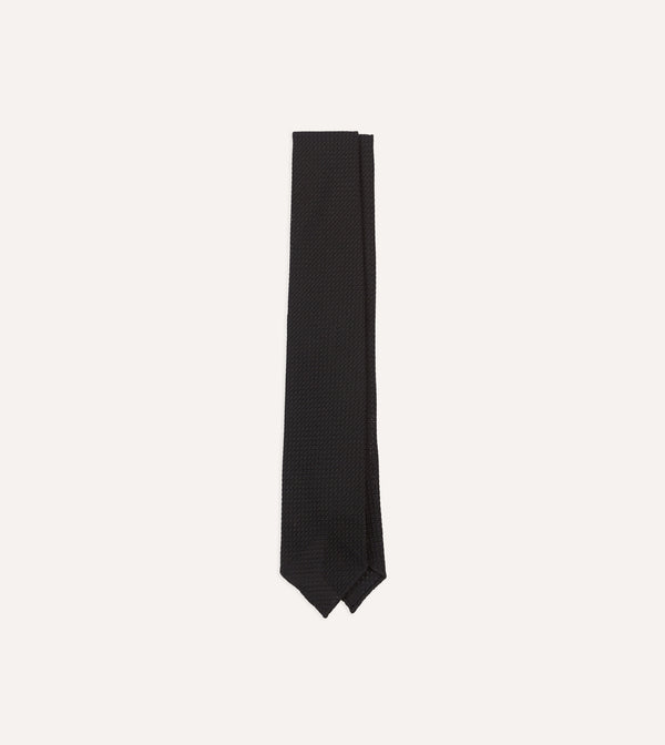 drake's Black Hand Rolled Large Knot Grenadine Tie