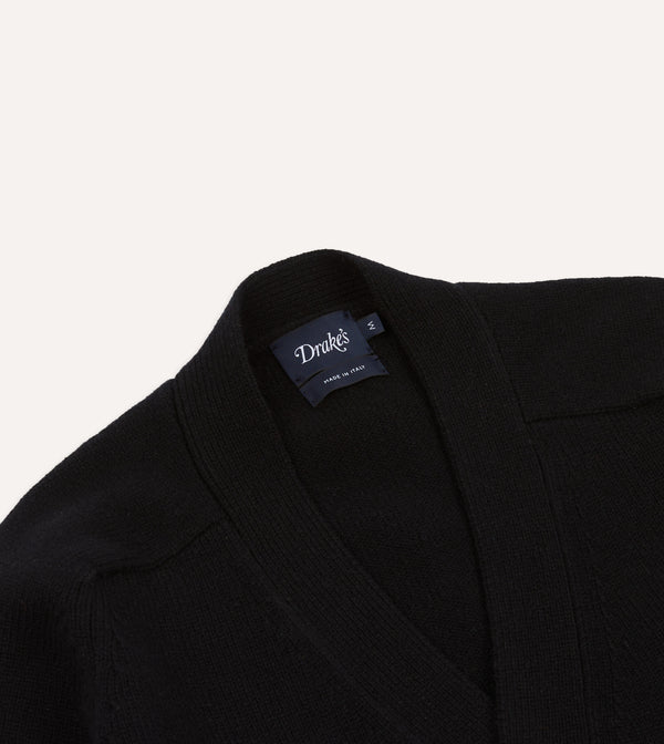 Drake's Black Lambswool 6 Button Cardigan