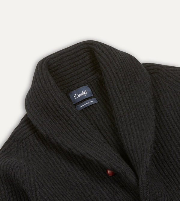 Drake's Black Lambswool Shawl Collar Cardigan