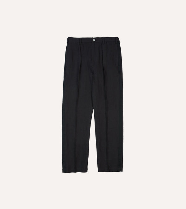 Drake's Black Linen Games Dinner Trousers