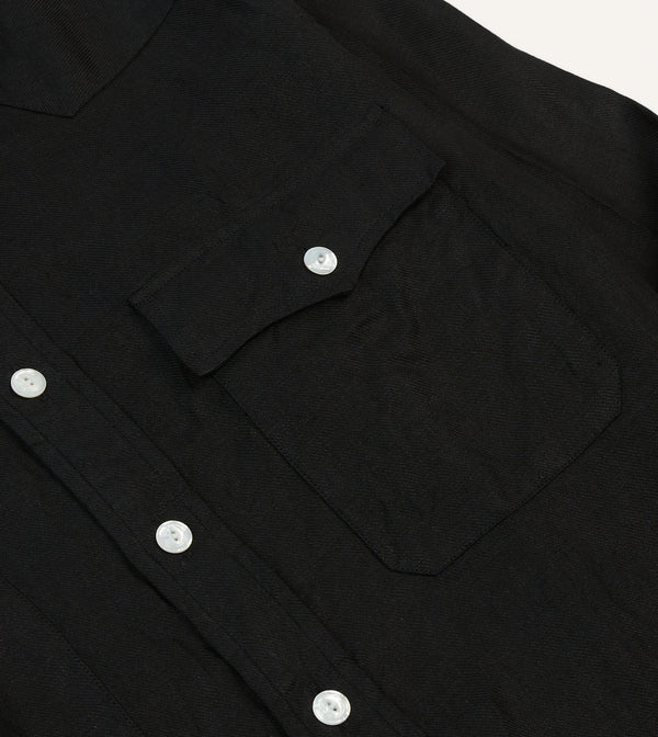Drake's Black Linen Twill Two-Pocket Western Shirt