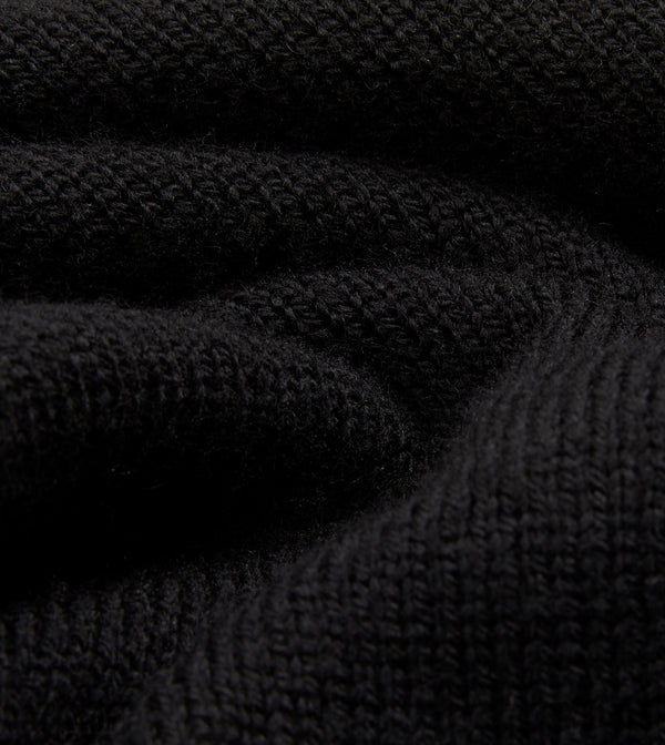 Drake's Black Merino Wool Knitted Polo