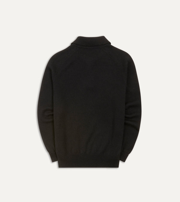 Drake's Black Merino Wool Knitted Polo