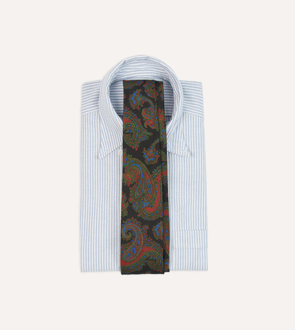 Drake's Black Paisley Print Silk Self Tipped Tie
