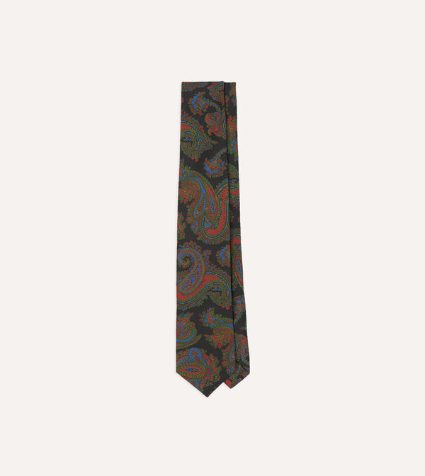 drake's Black Paisley Print Silk Self Tipped Tie