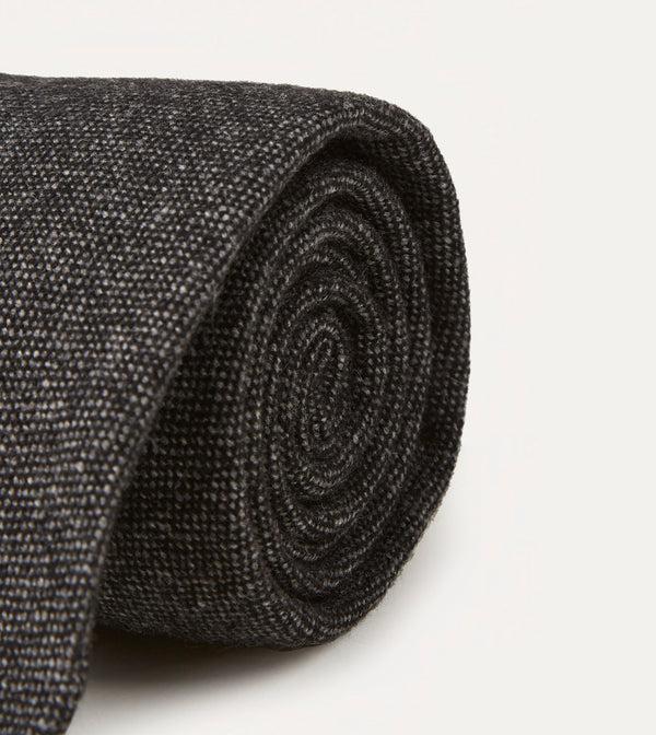Drake's Black Pure Cashmere Solid Hand Rolled Tie