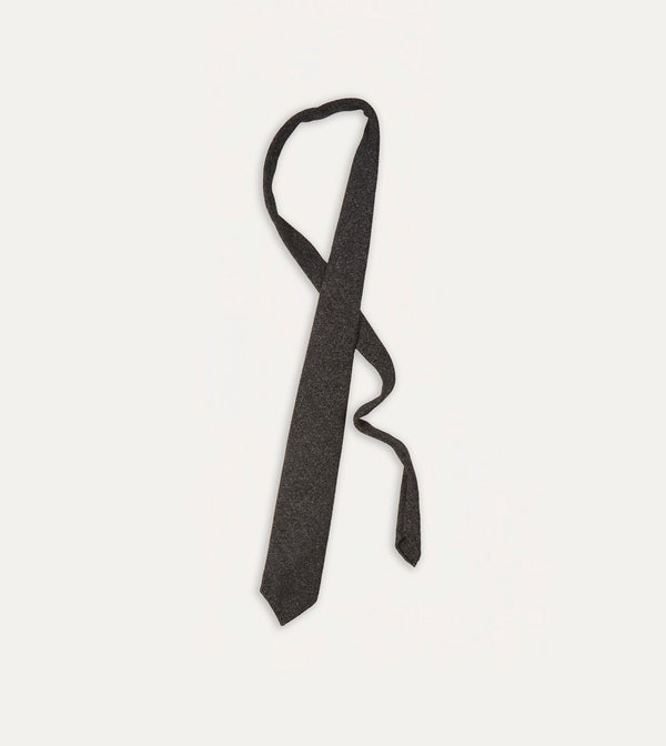 Drake's Black Pure Cashmere Solid Hand Rolled Tie