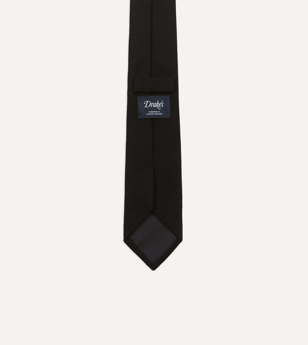 Drake's Black Pure Cashmere Solid Tipped Tie