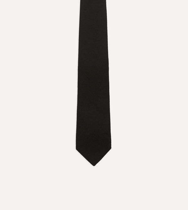 Drake's Black Pure Cashmere Solid Tipped Tie