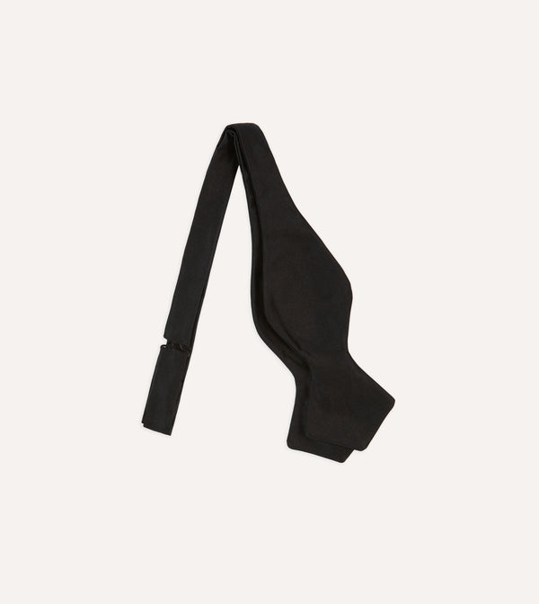 drake's Black Self-Tie Satin Batwing Bow Tie