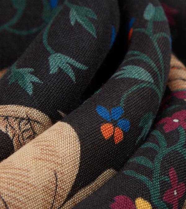 Drake's Black Unicorn Print Wool-Silk Square Scarf