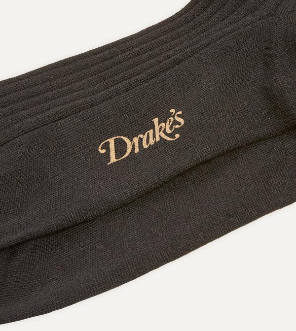 Drake's Black Wool Over-the-Calf Socks