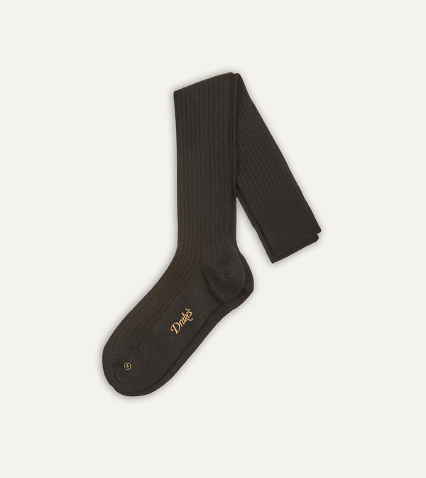 drake's Black Wool Over-the-Calf Socks