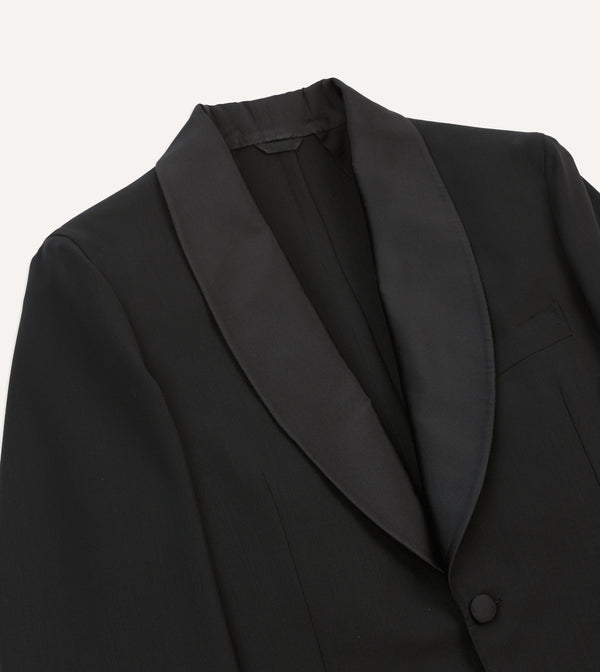Drake's Black Wool Shawl Collar Tuxedo Blazer