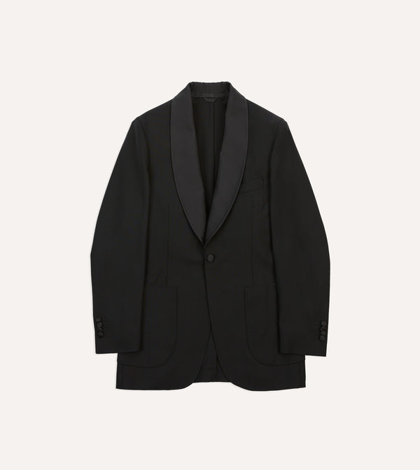 drake's Black Wool Shawl Collar Tuxedo Blazer