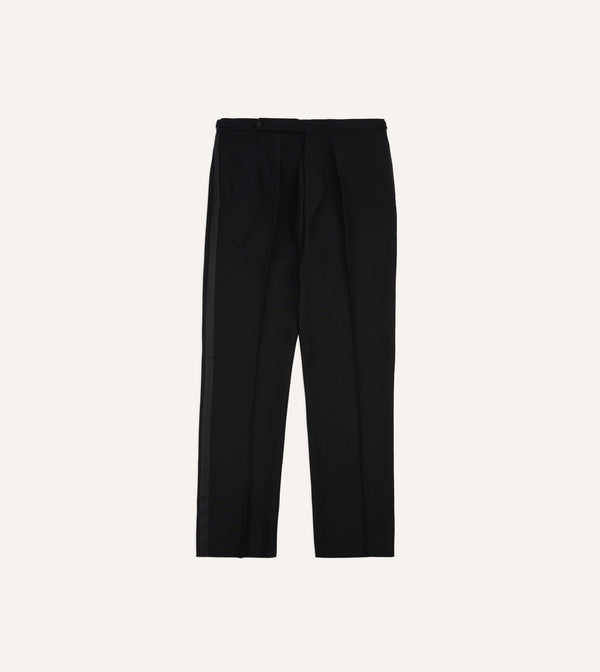 Drake's Black Wool Shawl Collar Tuxedo Trousers