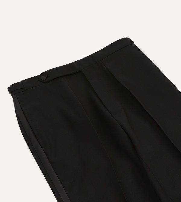 Drake's Black Wool Shawl Collar Tuxedo Trousers
