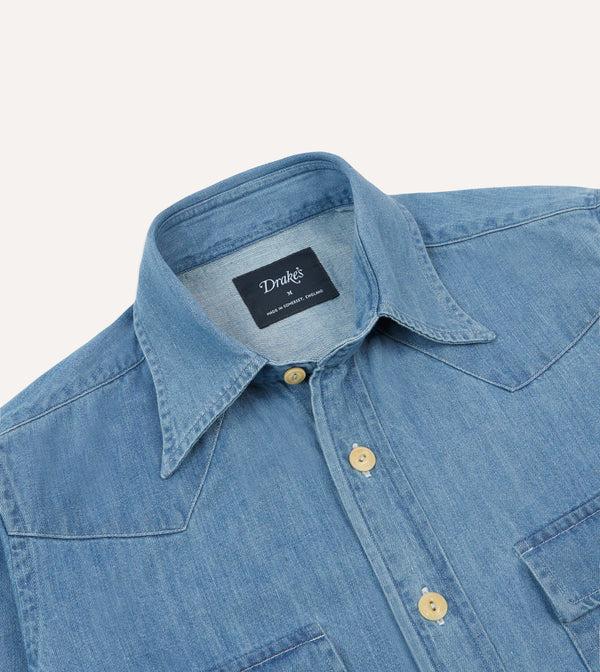 Drake's Bleach Wash Denim Two-Pocket Western Shirt