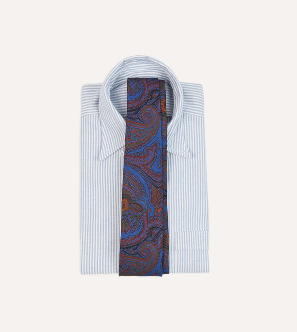 Drake's Blue Acanthus Print Silk Self Tipped Tie