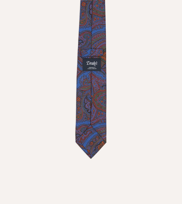 Drake's Blue Acanthus Print Silk Self Tipped Tie