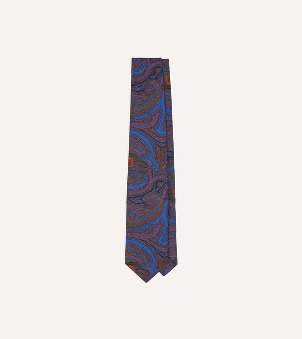 drake's Blue Acanthus Print Silk Self Tipped Tie