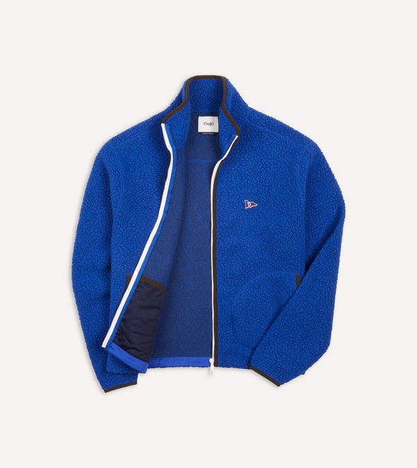 Drake's Blue Boucle Wool Zip Fleece Jacket