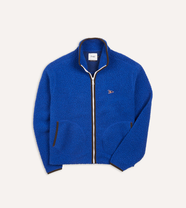 drake's Blue Boucle Wool Zip Fleece Jacket