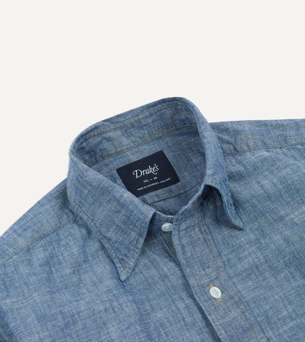 Drake's Blue Chambray Long Point Collar Shirt